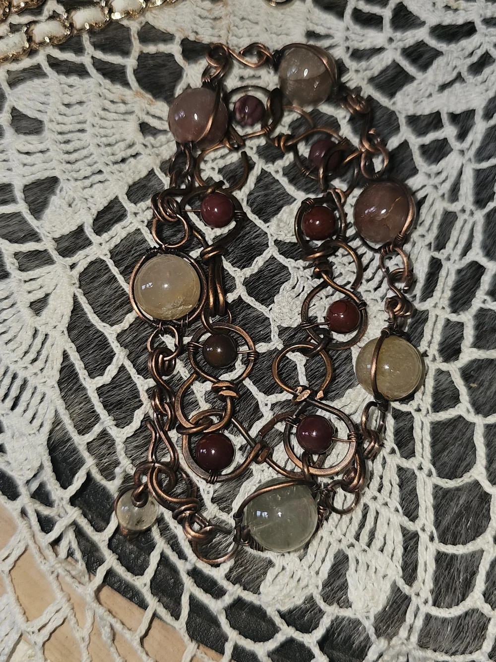 Handcrafted Copper Bracelet Set Of 2 with Red-jasper And Large Mixed Gemstones.